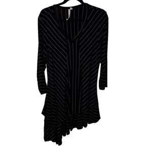 Comfy USA Womens V-Neck Tunic Top Striped Asymmetric Hem Size XL Black Stretchy